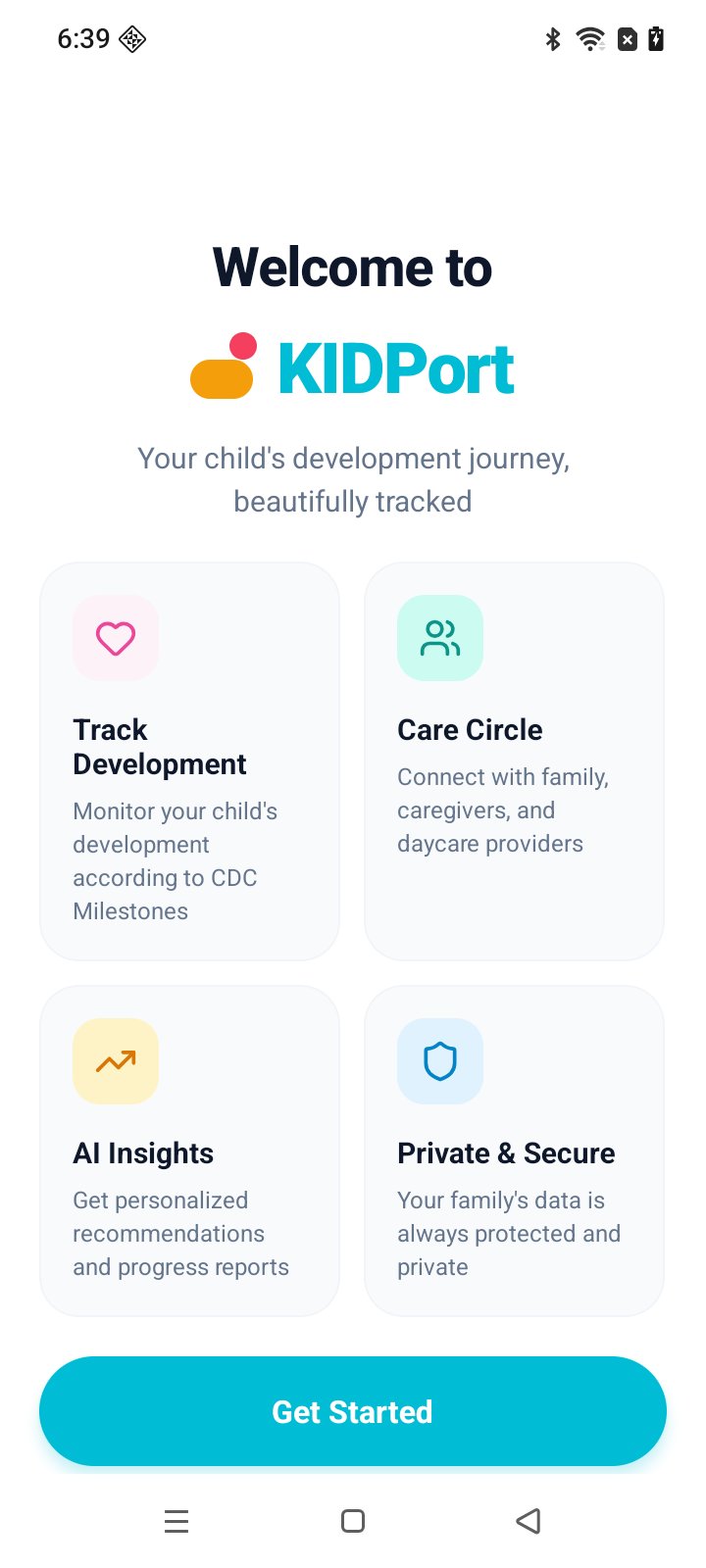 KidPort app welcome screen